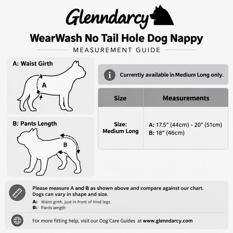 Glenndarcy WearWash No Tail Hole - Washable Dog Nappy with Built-In Absorbency - Medium Long Only