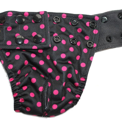 Black with Pink Dots Female Dog Nappy - Poppers fastening