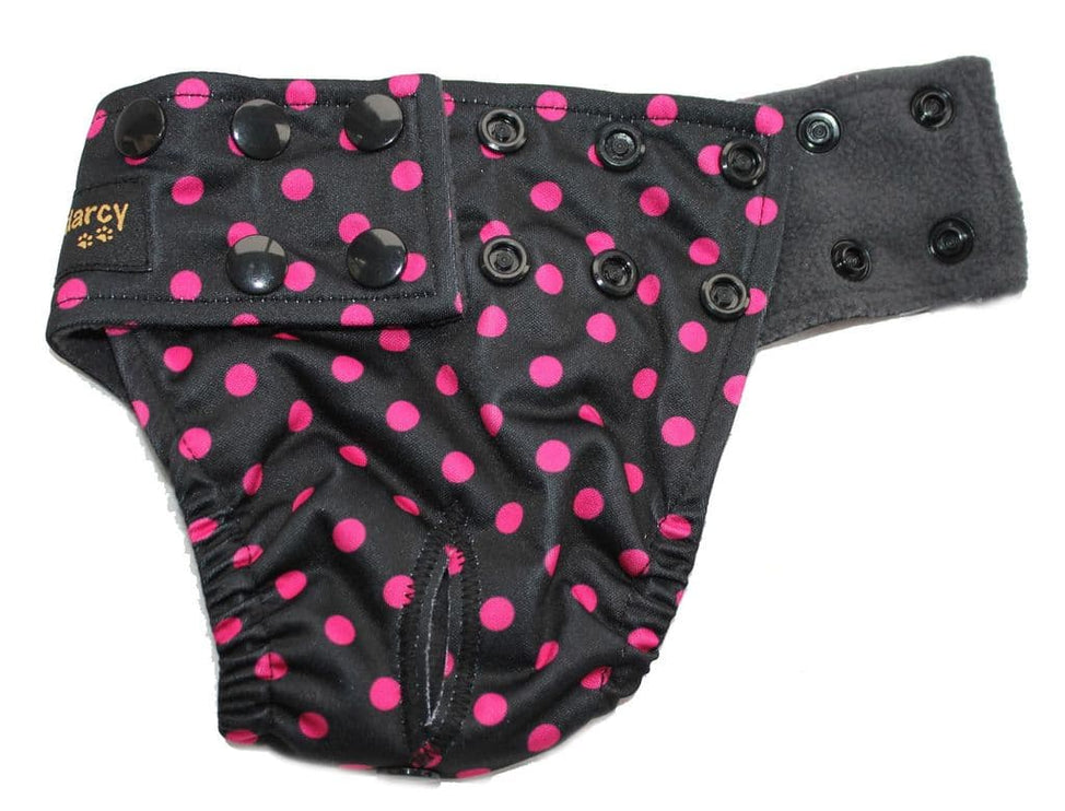 Black with Pink Dots Female Dog Nappy - Poppers fastening