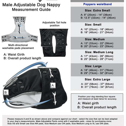 Male Dog Adjustable Nappy - Black -  Size Small - POPPERS **SALE**