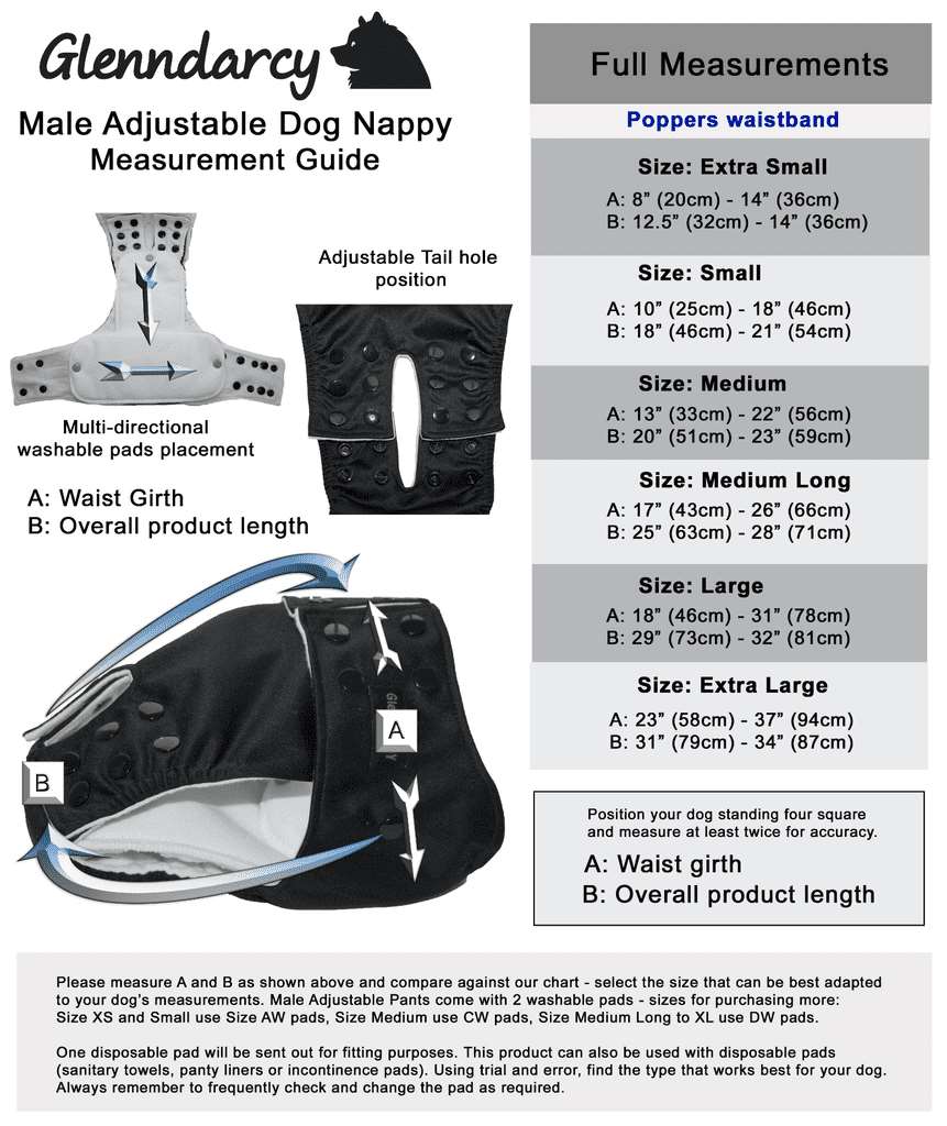 Male Dog Adjustable Nappy - Black -  Size Small - POPPERS **SALE**