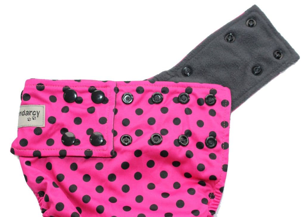Pink with Black Dots Female Dog Nappy - Poppers fastening