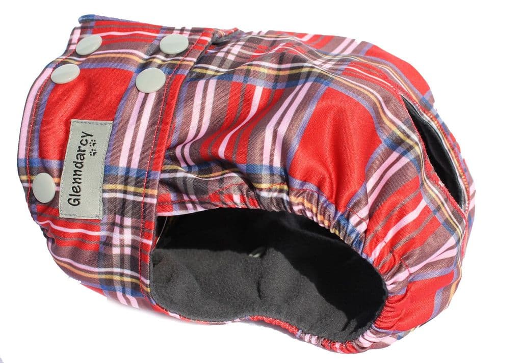 Red Tartan Female Dog Nappy - Medium Lon Poppers fastening - End of Line Clearance